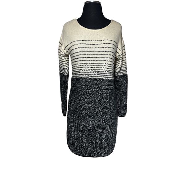 Athleta Fireside Sweater Dress Merino Extrafine Wool Black Cream Long Sleeve S - Picture 1 of 12